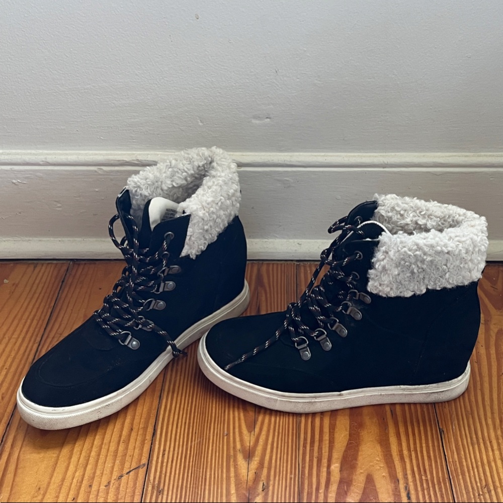 Madden Girl Black and Cream Winter Boots